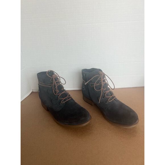 Earth Boone Navy Blue Gray Suede Lace Up and Zip Ankle Bootie Comfort Boots 7.5 - Picture 3 of 13